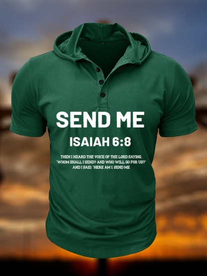 [Copy]Send Me Isaiah 6:8  Christian Hooded Henley T Shirt
