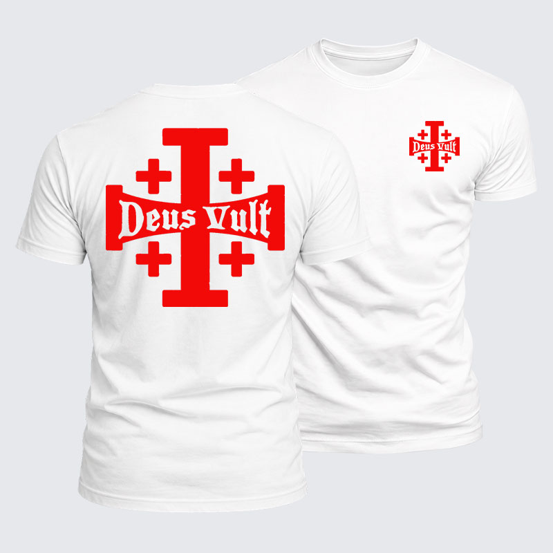 Jerusalem Cross Deus Vult Jesus God Christian  – Luxe Mercerized Interlock Cotton Tee