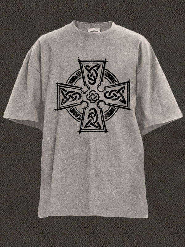 Celtic Cross Christian Washed T-Shirt