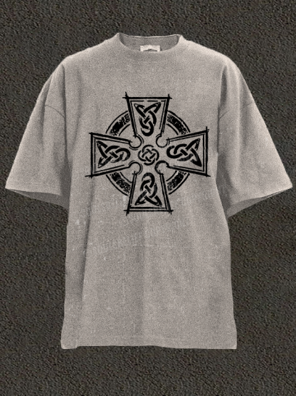Celtic Cross Christian Washed T-Shirt