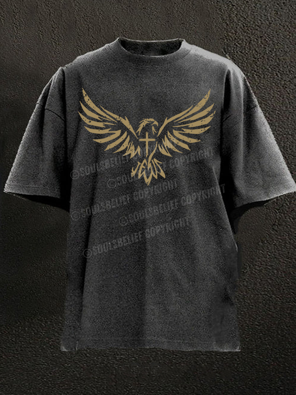Wings Like Eagles Cross Christian Washed T-Shirt