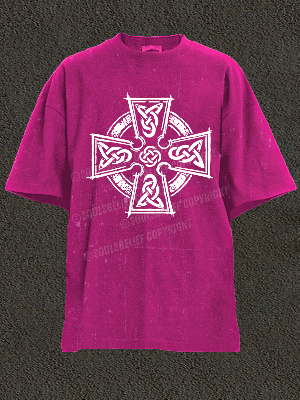 Celtic Cross Christian Washed T-Shirt