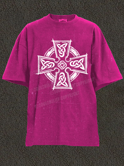 Celtic Cross Christian Washed T-Shirt