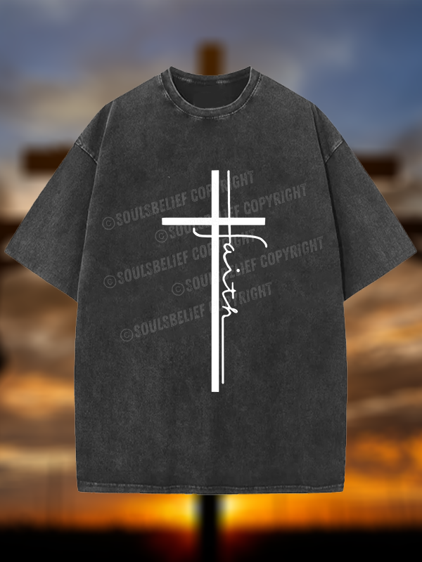 Faith Cross Christian Washed T-Shirt
