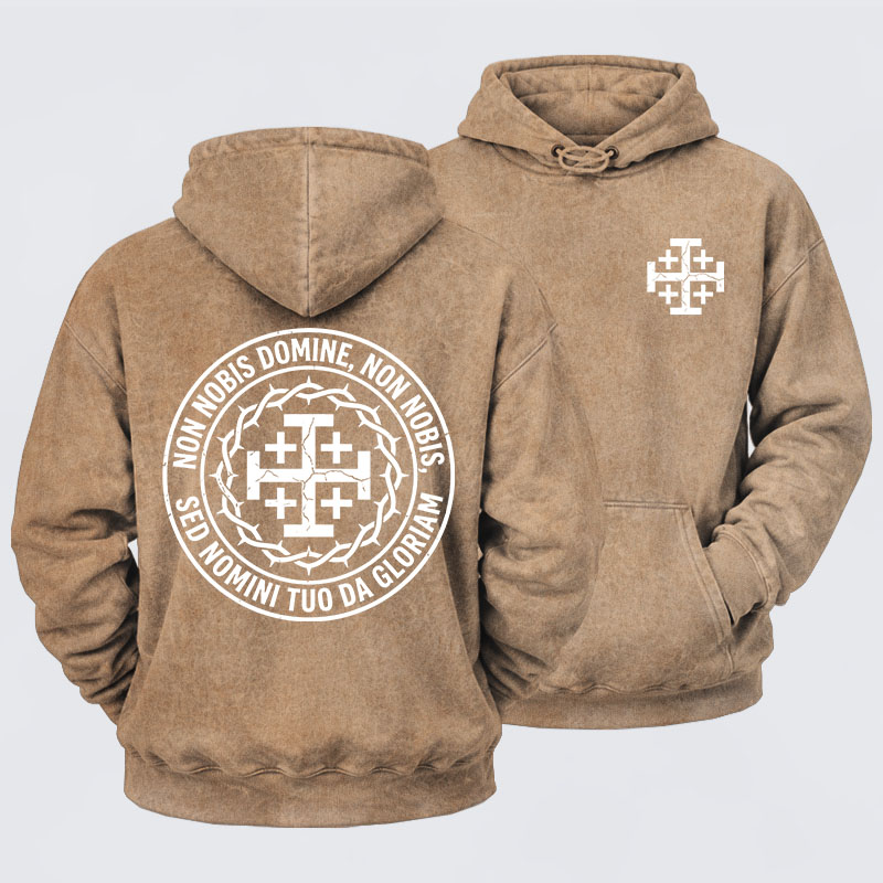Washed Hoodie - Non Nobis Domine, Non Nobis, Sed Nomini Tuo Da Gloriam