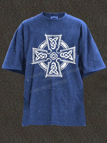 Celtic Cross Christian Washed T-Shirt
