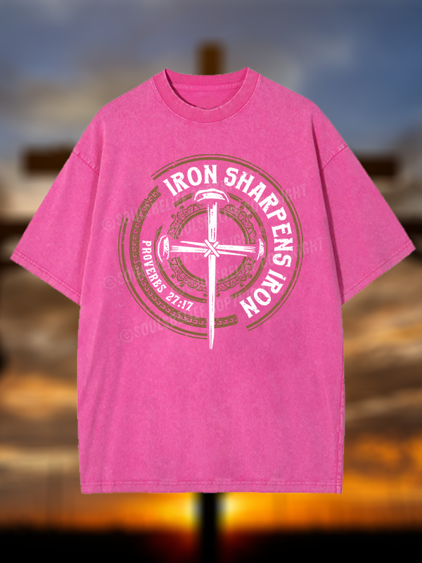 Iron Sharpens Iron - Proverbs 27:17 Christian Washed T-Shirt