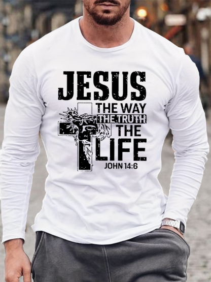 Jesus the Way Truth Life John 14:6 Jesus God Christian Cotton Long Sleeve T-Shirt