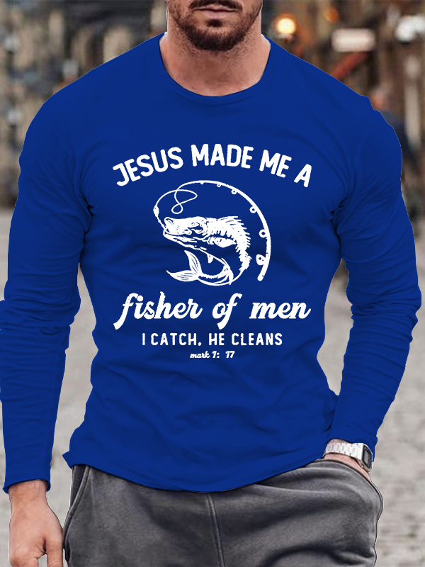 Fisher of Men Cross  Jesus God Christian Cotton Long Sleeve T-Shirt