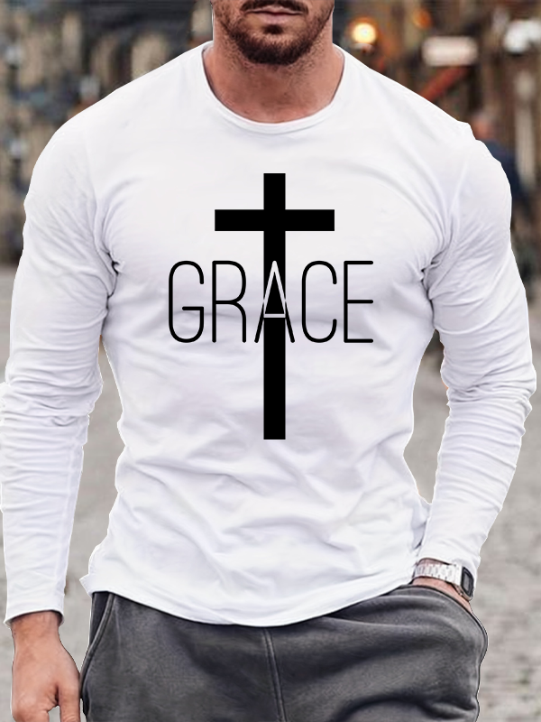 Grace Cross Jesus God Christian Cotton Long Sleeve T-Shirt