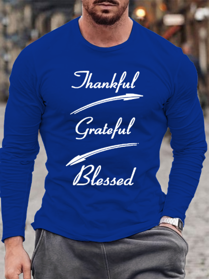 Thankful Grateful Blessed Jesus God Christian Cotton Long Sleeve T-Shirt