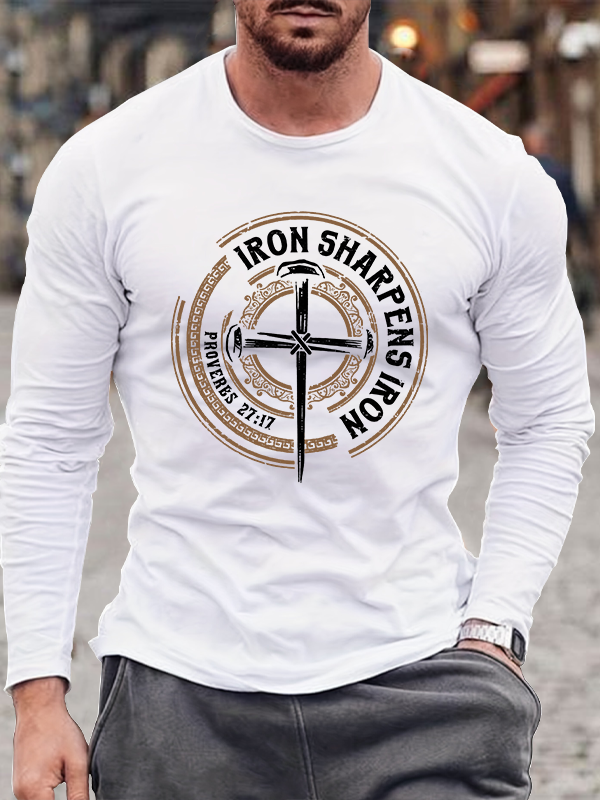 Iron Sharpens Iron - Proverbs 27:17 Jesus God Christian Cotton Long Sleeve T-Shirt