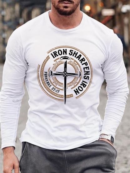 Iron Sharpens Iron - Proverbs 27:17 Jesus God Christian Cotton Long Sleeve T-Shirt