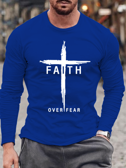 Faith Over Fear Cross Jesus God  Christian Cotton Long Sleeve T-Shirt