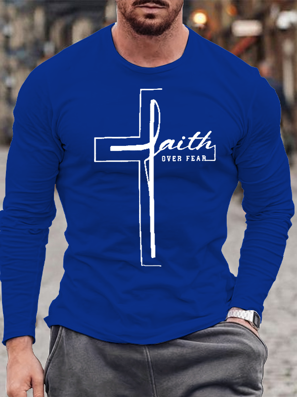 Faith Over Fear  Jesus God Christian Cotton Long Sleeve T-Shirt