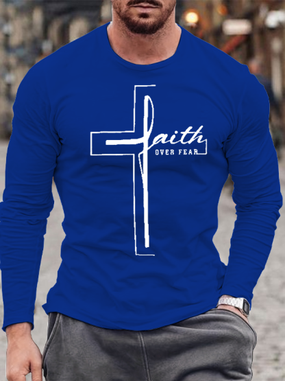 Faith Over Fear  Jesus God Christian Cotton Long Sleeve T-Shirt