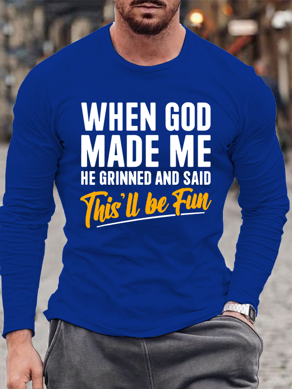 When God Made Me Jesus God  Christian Cotton Long Sleeve T-Shirt