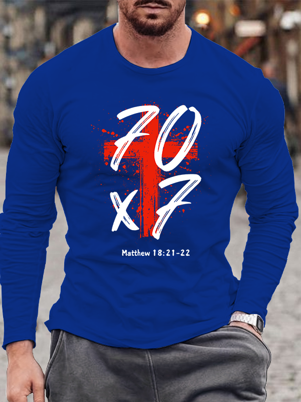 Matthew 18:21-22 Jesus God Christian Cotton Long Sleeve T-Shirt