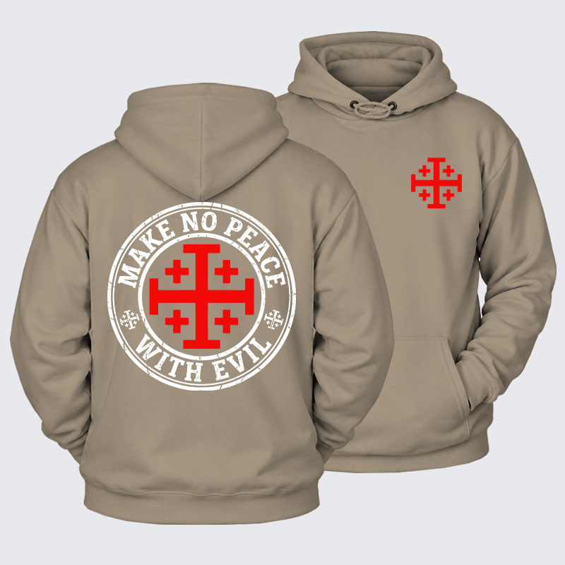 Plush Fleece-Lined Hoodie - Make No Peace with Evil Knight Templar Jerusalem Cross