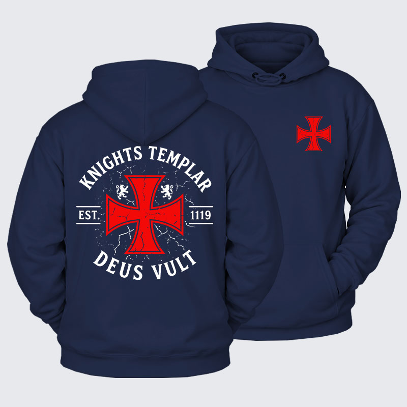 Plush Fleece-Lined Hoodie - Knights Templar Deus Vult