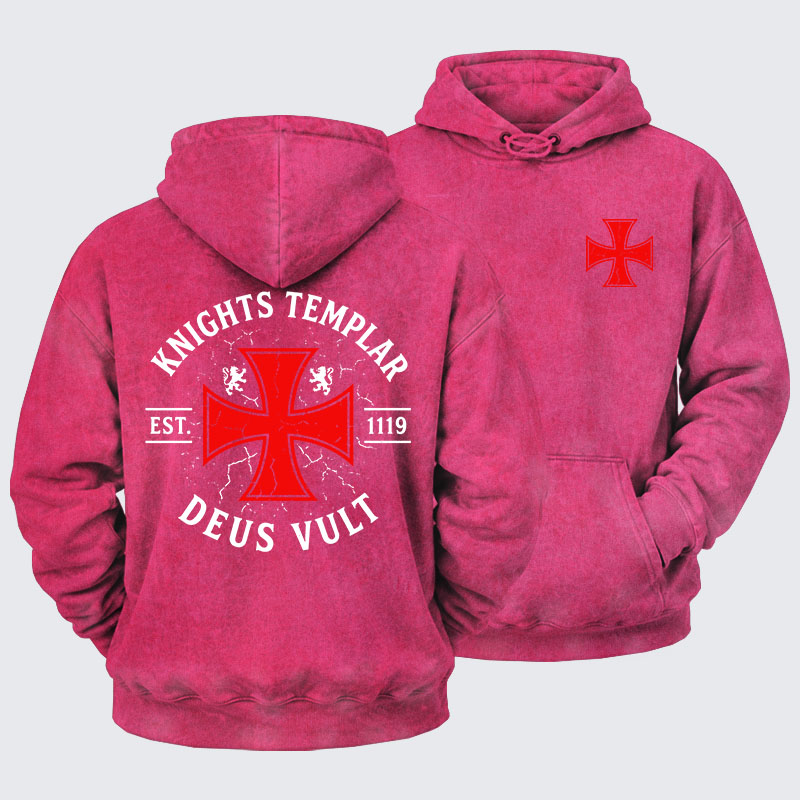 Washed Hoodie - Knights Templar Deus Vult