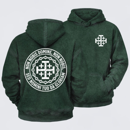 Washed Hoodie - Non Nobis Domine, Non Nobis, Sed Nomini Tuo Da Gloriam