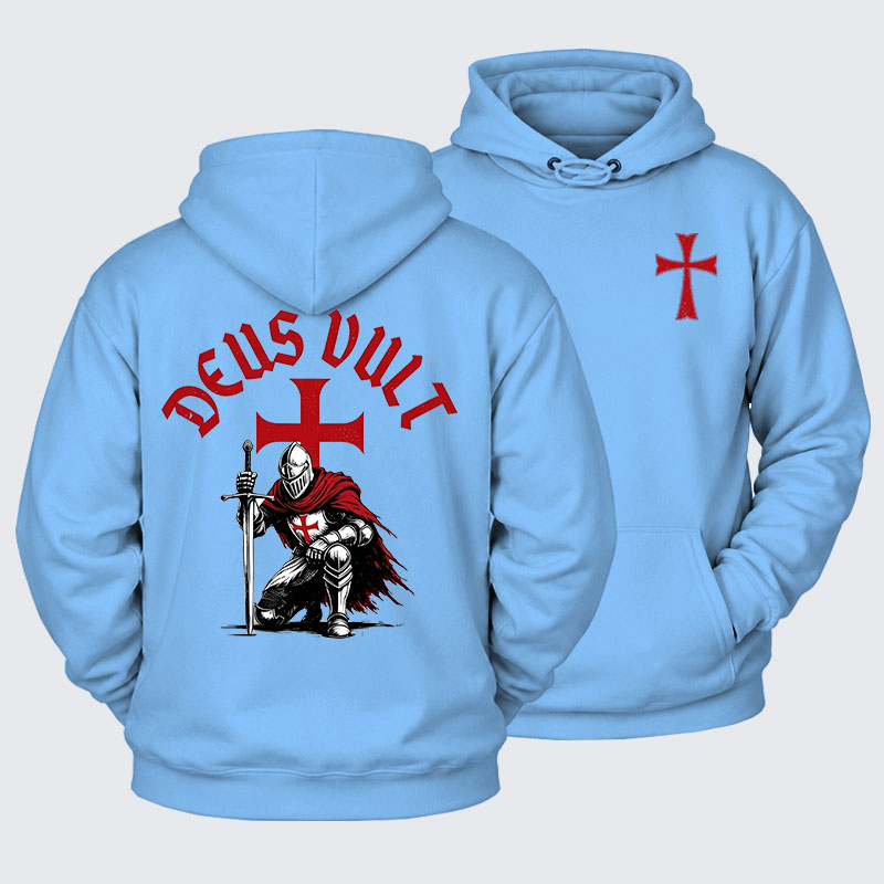 Plush Fleece-Lined Hoodie - Templar Knight Crusader Deus Vult