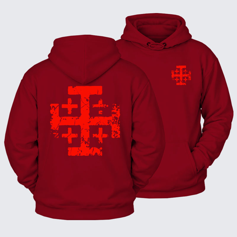 Plush Fleece-Lined Hoodie - Knights Templar Jerusalem Cross