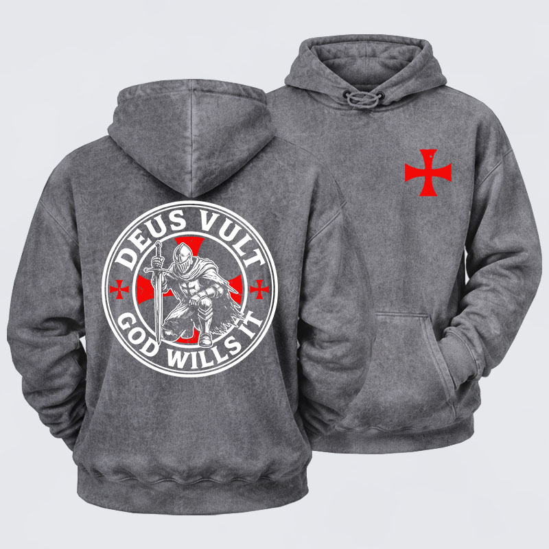 Washed Hoodie - Knights Templar Deus Vult