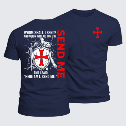 Luxe Mercerized Cotton Tee -  Here I Am Send Me Isaiah 6:8 Knight Templar Crusader