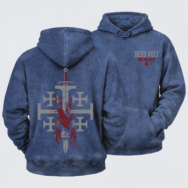 Washed Hoodie - Deus Vult: God Wills It