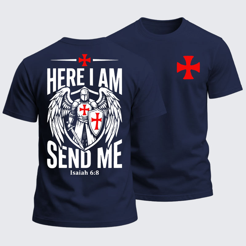 Heavyweight Cotton Tee - Here I Am Send Me Knight Templar Crusader