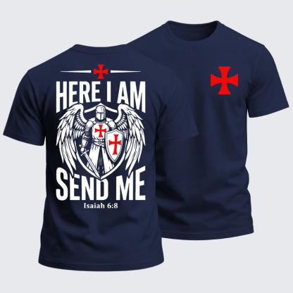 Heavyweight Cotton Tee - Here I Am Send Me Knight Templar Crusader