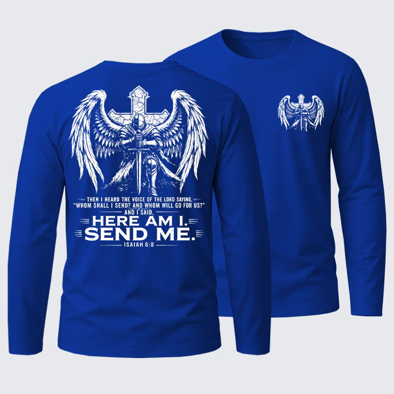 Here I Am Send Me Isaiah 6:8 Knight Templar Crusader Cotton Long Sleeve T-Shirt