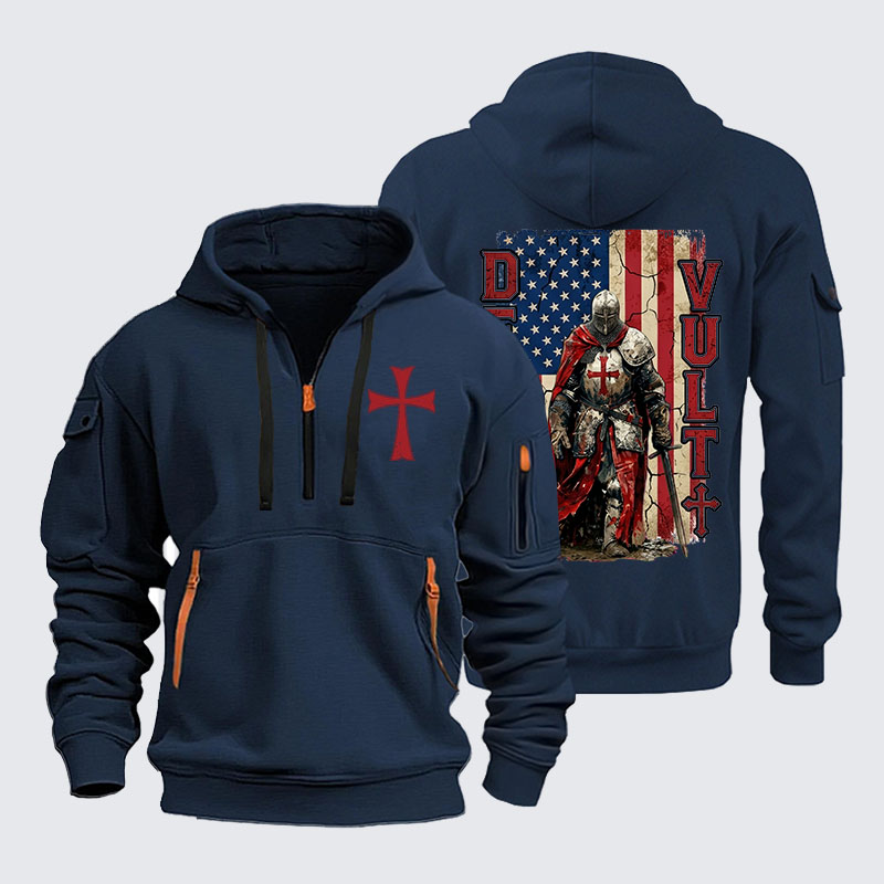 Zipper Hoodies - Deus Vult Knight Templar American Flag Crusader