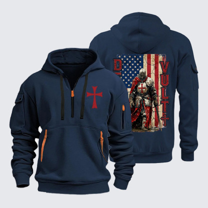 Zipper Hoodies - Deus Vult Knight Templar American Flag Crusader