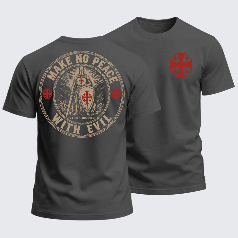 Heavyweight Cotton Tee - Make No Peace with Evil Knight Templar Jerusalem Cross