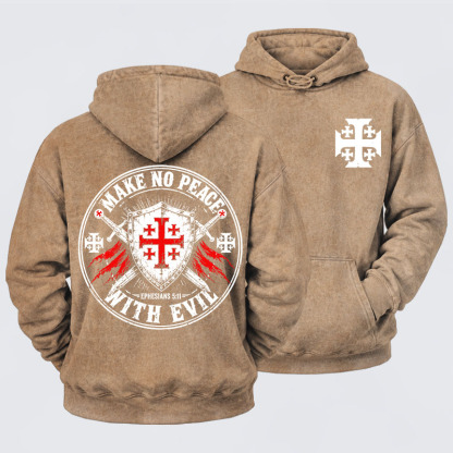 Washed Hoodie - Make No Peace with Evil Knight Templar Jerusalem Cross