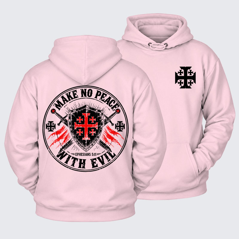 Plush Fleece-Lined Hoodie - Make No Peace with Evil Knight Templar Jerusalem Cross