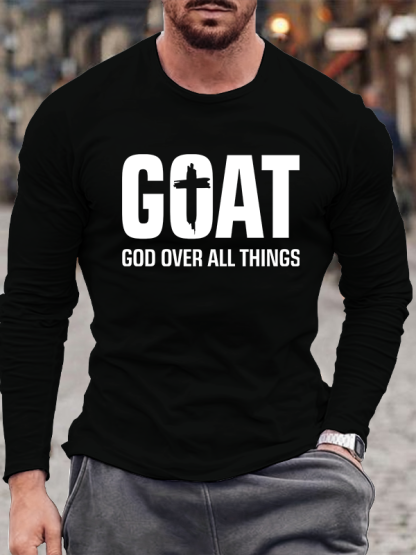 GOAT - God Over All Things Jesus God Christian Cotton Long Sleeve T-Shirt