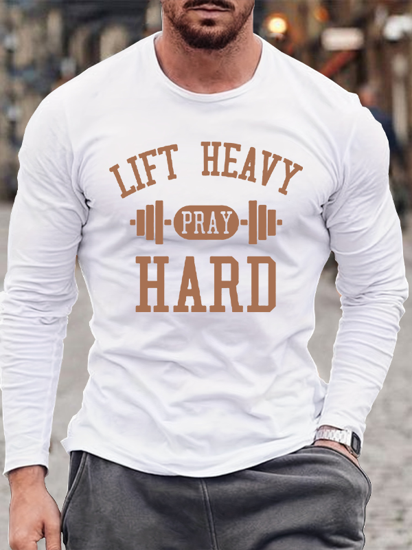 Lift Heavy Pray Hard Jesus God Christian Cotton Long Sleeve T-Shirt