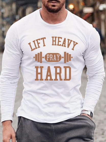 Lift Heavy Pray Hard Jesus God Christian Cotton Long Sleeve T-Shirt