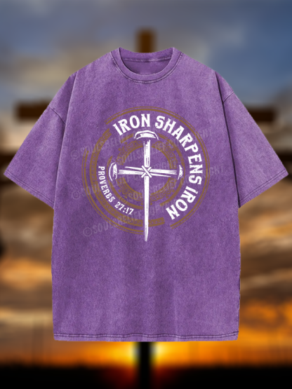 Iron Sharpens Iron - Proverbs 27:17 Christian Washed T-Shirt