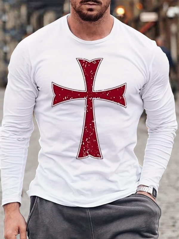 Knights Templar Crusader Cross Jesus God Christian Cotton Long Sleeve T-Shirt