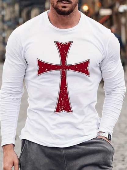 Knights Templar Crusader Cross Jesus God Christian Cotton Long Sleeve T-Shirt
