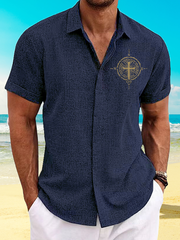 Cross Compass Jesus God Christian Short Sleeve Shirt