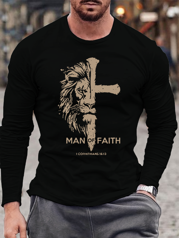 Man of Faith Jesus God Christian Cotton Long Sleeve T-Shirt