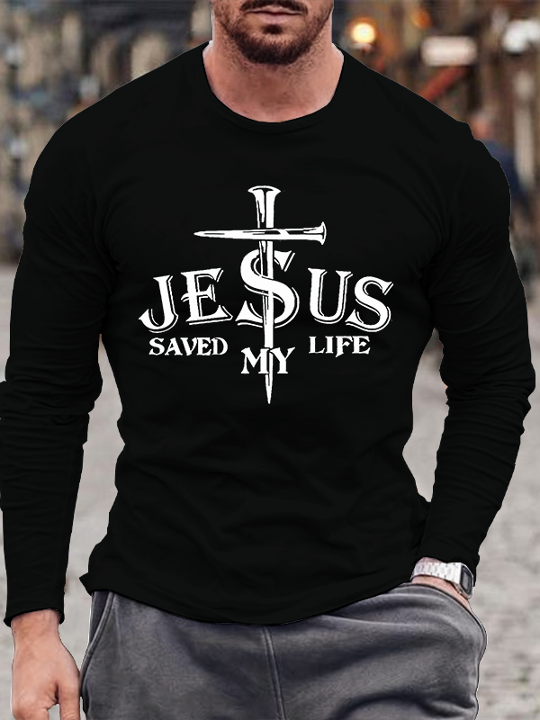 Jesus Saved My Life Cross Jesus God  Christian Cotton Long Sleeve T-Shirt