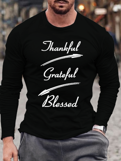 Thankful Grateful Blessed Jesus God Christian Cotton Long Sleeve T-Shirt