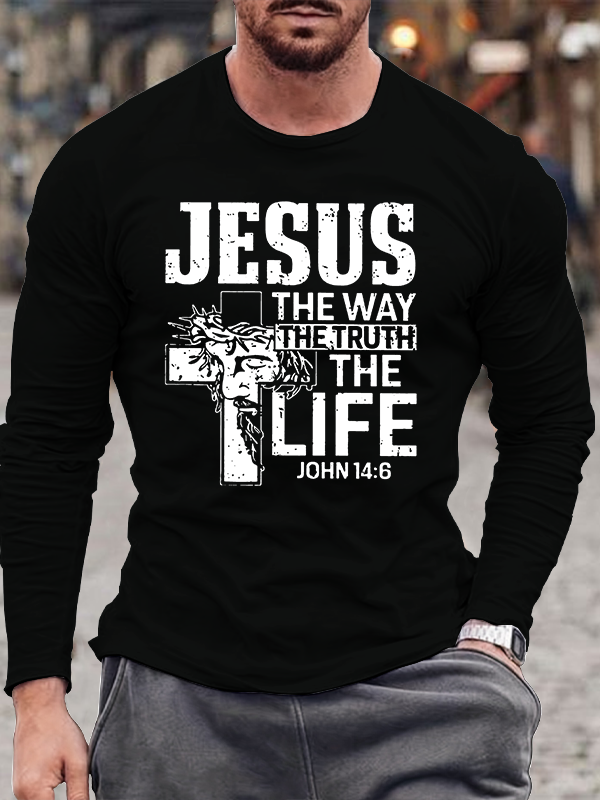 Jesus the Way Truth Life John 14:6 Jesus God Christian Cotton Long Sleeve T-Shirt